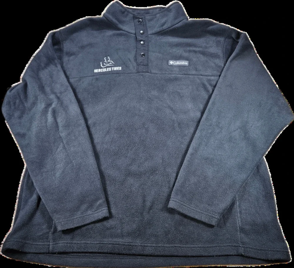 Columbia Men's Black XXL Fleece Pullover Snap Sweatshirt Hercules Tire Embroider